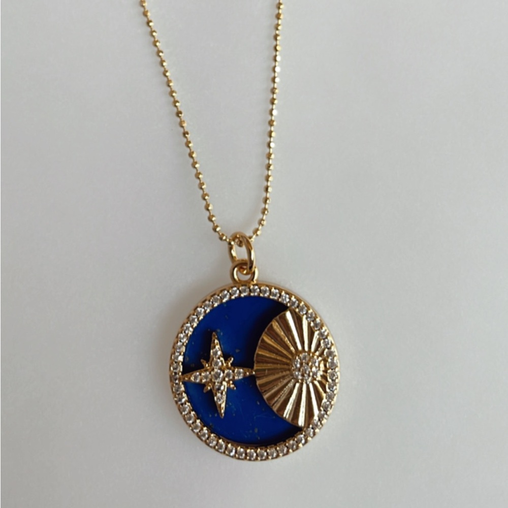 Gold-Tone Blue Enamel Sun & Star Pendant Necklace